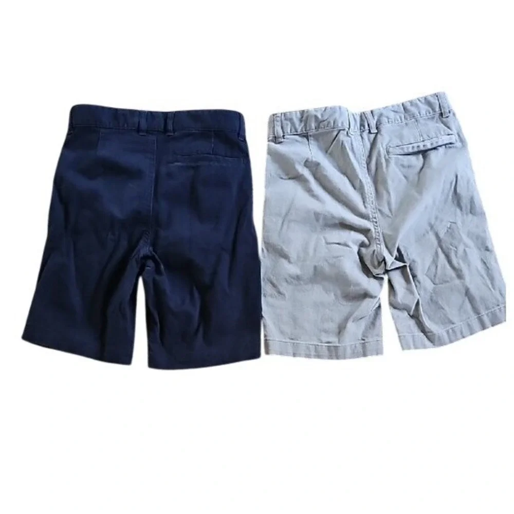 Old Navy Boys 12 Slim Built-In Flex Chino Shorts Bundle Navy Blue Gray 2 Pack